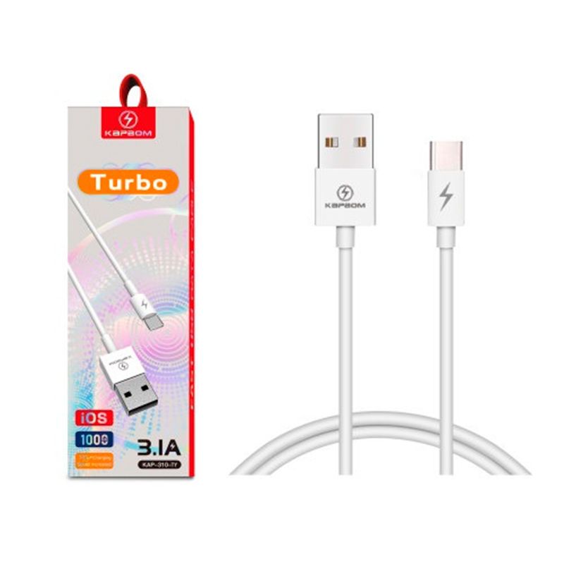 Cabo carregador USB Tipo C Kapbom turbo charge 3.1A 1M